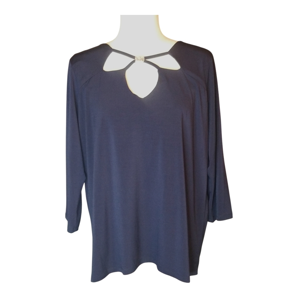 Allison Taylor Navy Blouse with Keyhole Detail